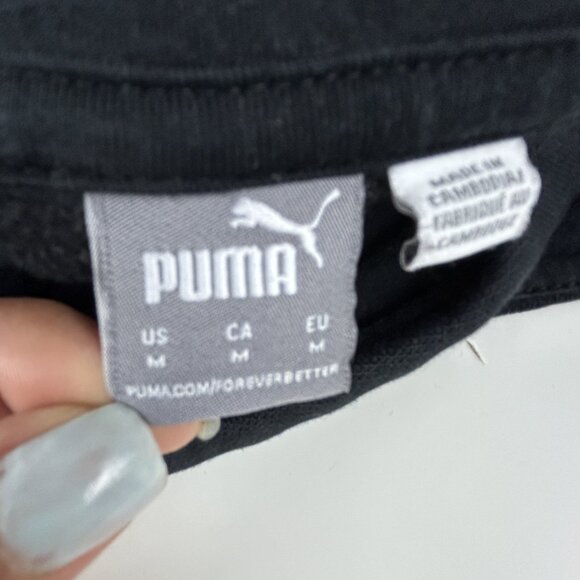 Puma Sweatshirt Women Medium Black Asymmetrical Cowl Neck Fleece Logo Pullover - Picture 11 of 13